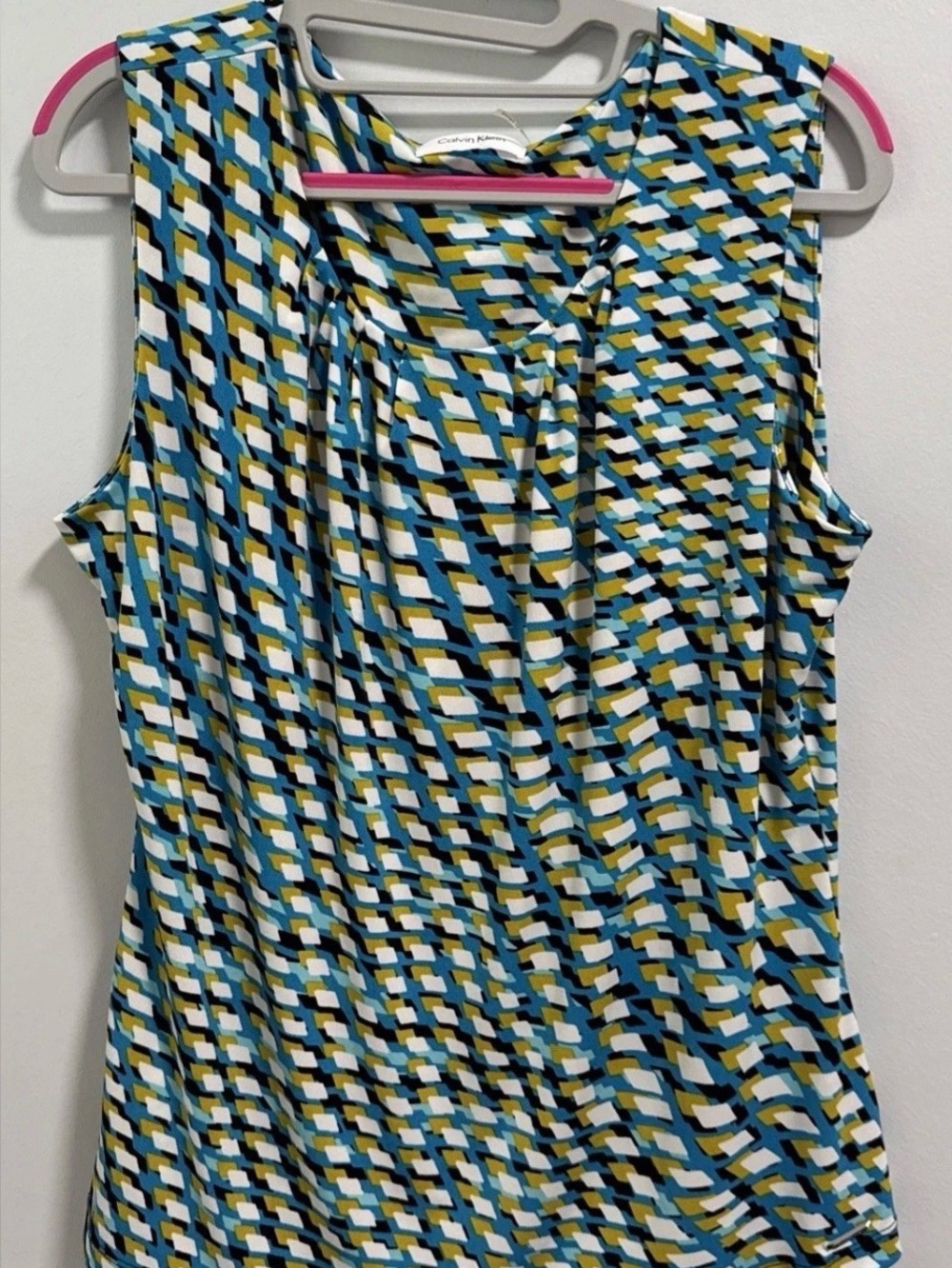 Calvin Klein Sleeveless Blue Yellow & White Blouse